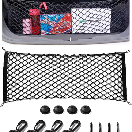 Cargo Net Stretchable, Adjustable Elastic Trunk Cargo Organizer Net Storage Organizer Net with Hooks, Universal Car Accessory for Cars, Trucks, SUVs.