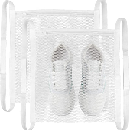 2 Pack Sneaker Dryer Bag 15.7x15.7 Inch Dry Net Bag for Dryer with Zipper and Strap for Shoes, White Large HoneyComber Mesh Bags for Washing Machine.