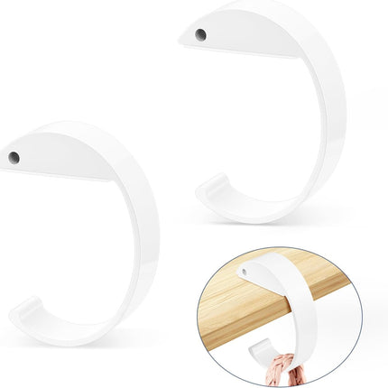 2PCS C Shape Purse Hook for Table, Headphone Hanger, Aluminum Alloy Desk Heavy Duty Handbag Hook for Organizing Desktop Storage Items (White).