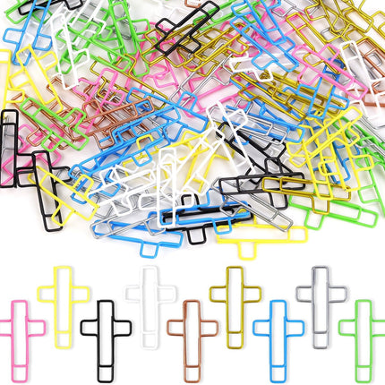 100 Pack Cross Paper Clips, 1.34 x 0.8 Inches, Multicolored, Stainless Steel Bible Study Supplies.