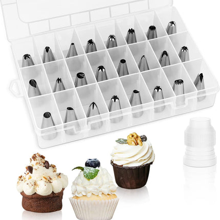 24 Piece Piping Tips Set, Icing Piping Nozzles with Storage Box, Stainless Steel Nozzles Tip for Cake Decorating.