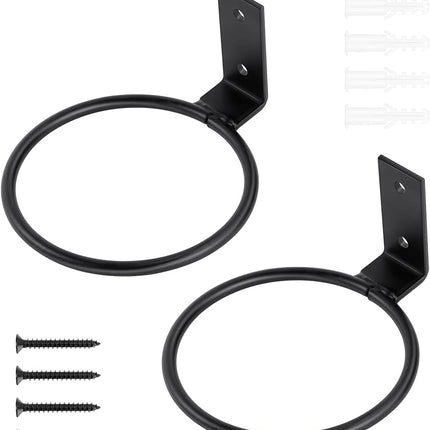 2 Pack Flower Pot Holder Plant Holder Ring Wall Flower Pot Holder Ring for Wall Mount, Metal Planter Hooks for Plant Pots Indoor Outdoor, Black (4.3 Inch).