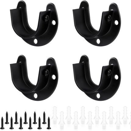 4 Packs Stainless Steel Wardrobe Bracket U-Shaped Rod Socket Flange 1-1/4" Diameter Heavy Duty ClosetBrackets End Supports for Closet Rod with Screws (Black).