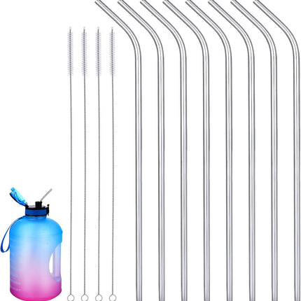 8 Pieces 14 Inch Reusable Stainless Steel Straws Long Drinking Straws for 100 oz Tumblers, Extra with 4 Pieces Cleaning Brush(Silver).