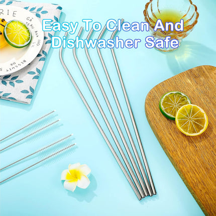 8 Pieces 14 Inch Reusable Stainless Steel Straws Long Drinking Straws for 100 oz Tumblers, Extra with 4 Pieces Cleaning Brush(Silver).