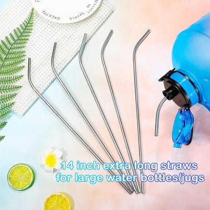 8 Pieces 14 Inch Reusable Stainless Steel Straws Long Drinking Straws for 100 oz Tumblers, Extra with 4 Pieces Cleaning Brush(Silver).