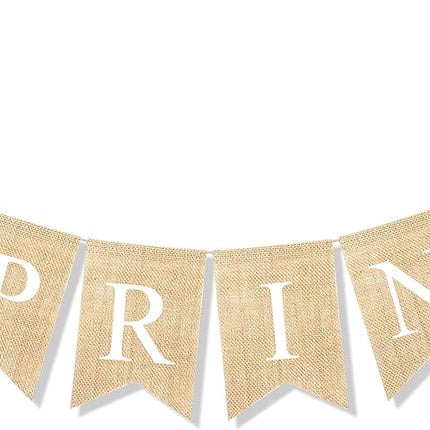 Spring Banner Burlap Rustic Garland Easter Spring Theme Party Decorations for Mantle Porch Sign Welcome the Arrival of Spring.