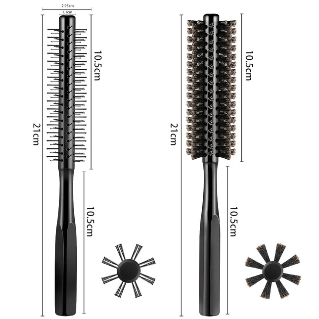 2 Pieces Thick Round Hair Comb Bristle Blow Drying Hairbrush Small Brush Short Hair Massage Comb Head Massage Round Brush Roll Hairbrush for Wet or Dry(Black).