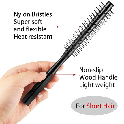2 Pieces Thick Round Hair Comb Bristle Blow Drying Hairbrush Small Brush Short Hair Massage Comb Head Massage Round Brush Roll Hairbrush for Wet or Dry(Black).