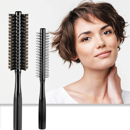 2 Pieces Thick Round Hair Comb Bristle Blow Drying Hairbrush Small Brush Short Hair Massage Comb Head Massage Round Brush Roll Hairbrush for Wet or Dry(Black).