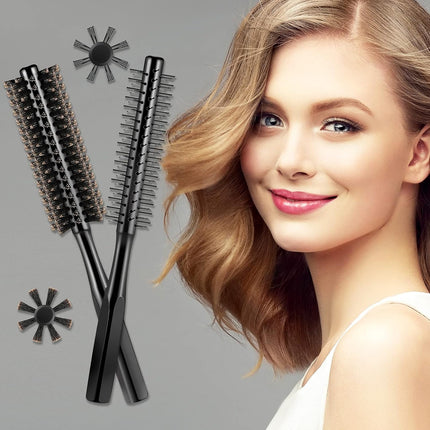 2 Pieces Thick Round Hair Comb Bristle Blow Drying Hairbrush Small Brush Short Hair Massage Comb Head Massage Round Brush Roll Hairbrush for Wet or Dry(Black).