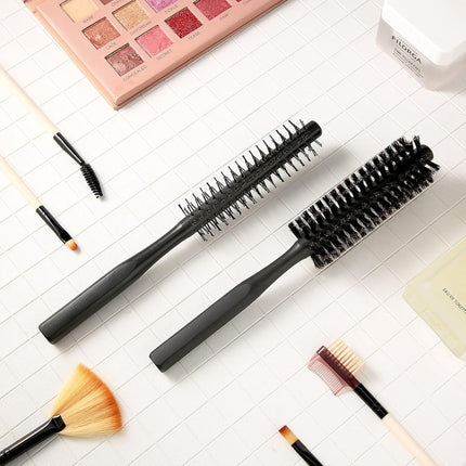 2 Pieces Thick Round Hair Comb Bristle Blow Drying Hairbrush Small Brush Short Hair Massage Comb Head Massage Round Brush Roll Hairbrush for Wet or Dry(Black).