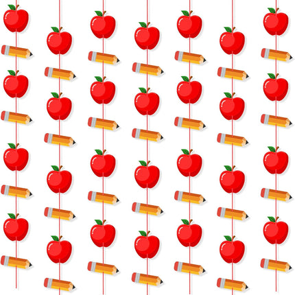 4 Strings Pencil Apple Garland Banner Welcome Back to School Decorations for Classroom Office Photo Props First Day of School Decorations Classroom Decor.