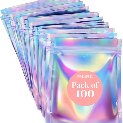 100 Pack Mylar Bags 4x6 - Resealable Holographic Bags with Window - Smell Proof Mylar Bag for Food Storage, Candy Bag, Packaging Bags for Small Business, Snacks, Coffee, Herbs, and More.