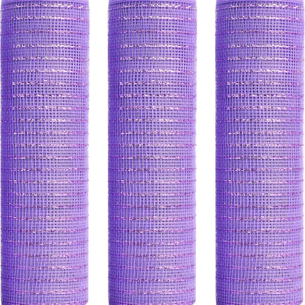 Purple Deco Mesh, Easter Ribbons with Metallic Foil, Poly Mesh Ribbon for Spring Wreath Making, Easter Day Décor, 10 inch x 30 feet, 3 Rolls.