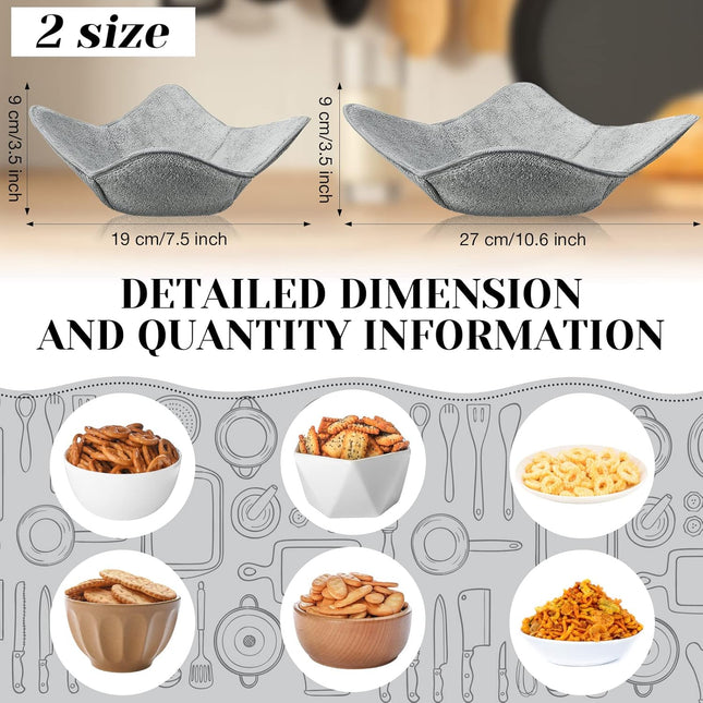 Microwave Bowl Cozy Holders for Hot Food Bowl Pot Plate in 2 Sizes Heat Proof Polyester Potholder Protector Food Soup for Bouillon(Gray,4 Pieces).
