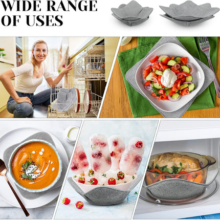 Microwave Bowl Cozy Holders for Hot Food Bowl Pot Plate in 2 Sizes Heat Proof Polyester Potholder Protector Food Soup for Bouillon(Gray,4 Pieces).