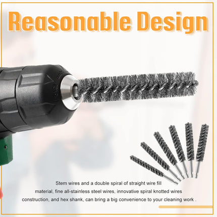 Stainless Steel Bore Brush Stainless Steel Bristles Wire Brush for Power Drill with Hex Shank Handle (0.8 cm, 1 cm, 1.2 cm, 1.5 cm, 1.7 cm, 1.9 cm, 6 Pcs).