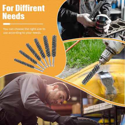 Stainless Steel Bore Brush Stainless Steel Bristles Wire Brush for Power Drill with Hex Shank Handle (0.8 cm, 1 cm, 1.2 cm, 1.5 cm, 1.7 cm, 1.9 cm, 6 Pcs).