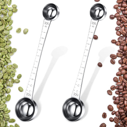 2 Pieces Coffee Scoops with Mark, 1 Tablespoon and 1 Teaspoon Stainless Steel Coffee Measuring Scoop for Ground Brewing, Tea, Sugar and Milk, 5 ml and 15 ml.