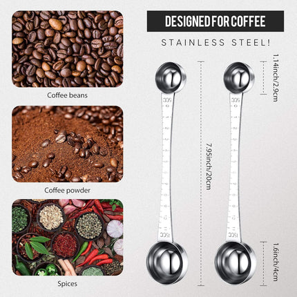 2 Pieces Coffee Scoops with Mark, 1 Tablespoon and 1 Teaspoon Stainless Steel Coffee Measuring Scoop for Ground Brewing, Tea, Sugar and Milk, 5 ml and 15 ml.
