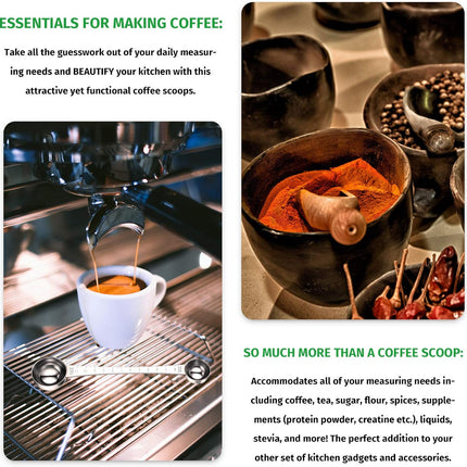 2 Pieces Coffee Scoops with Mark, 1 Tablespoon and 1 Teaspoon Stainless Steel Coffee Measuring Scoop for Ground Brewing, Tea, Sugar and Milk, 5 ml and 15 ml.