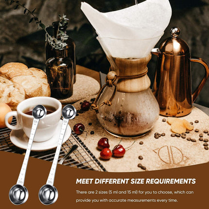 2 Pieces Coffee Scoops with Mark, 1 Tablespoon and 1 Teaspoon Stainless Steel Coffee Measuring Scoop for Ground Brewing, Tea, Sugar and Milk, 5 ml and 15 ml.