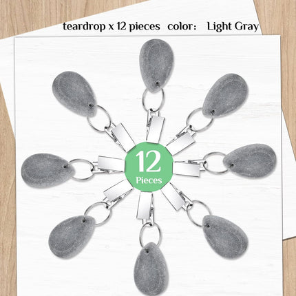 12 Pcs Tablecloth Weights Tablecloth Pendant Teardrop Shape Table Cover Weights with Metal Clips for Outdoor Picnic Garden Dinner Table Cover Decoration(Light Gray).