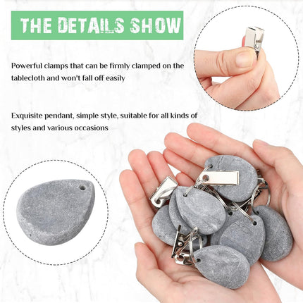 12 Pcs Tablecloth Weights Tablecloth Pendant Teardrop Shape Table Cover Weights with Metal Clips for Outdoor Picnic Garden Dinner Table Cover Decoration(Light Gray).