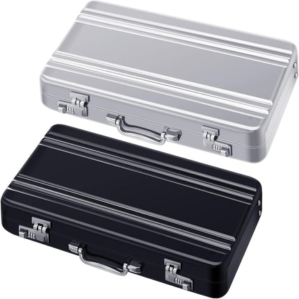 2 Pcs Business Card Holder Suitcase Aluminum Business Card Case with Waterproof Pocket Credit Holder for Men Organizer ID Aluminum Briefcase Gift for Woman(Black, White).