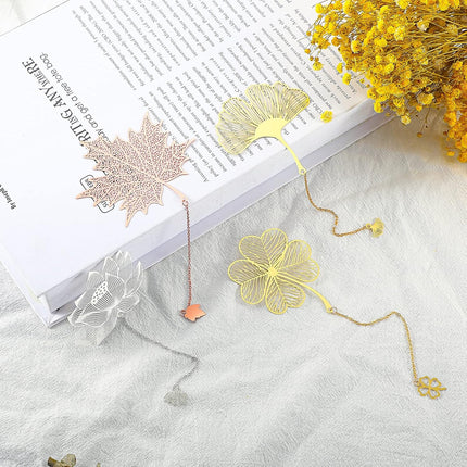 12 Pieces Metal Bookmarks with Chain for Women Metal Leaf Bookmark for Book Lovers Writers Readers Children Teens Adults Gold Silver and Rose Gold(Chain Style).