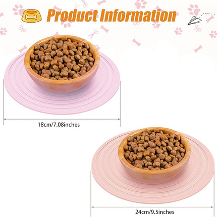 2 Pieces Silicone Pet Food Mat Pet Feeding Mat for Dog and Cat Food Bowl Placemat Preventing Food and Water Overflow Suitable for Medium and Small Pet, 9.5 x 9.5 Inch and 7.1 x 7.1 Inch (Pink).