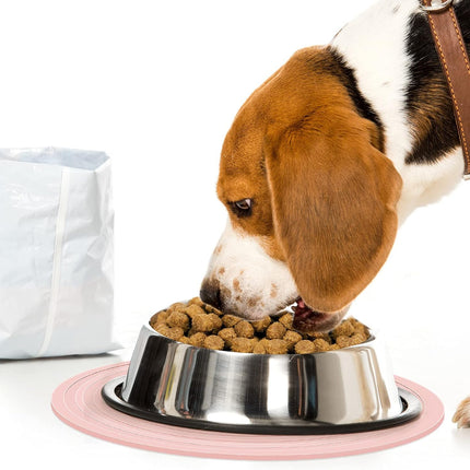 2 Pieces Silicone Pet Food Mat Pet Feeding Mat for Dog and Cat Food Bowl Placemat Preventing Food and Water Overflow Suitable for Medium and Small Pet, 9.5 x 9.5 Inch and 7.1 x 7.1 Inch (Pink).
