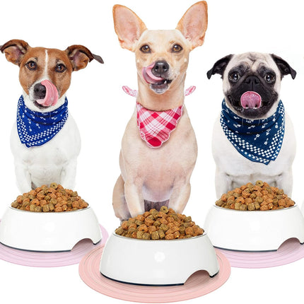 2 Pieces Silicone Pet Food Mat Pet Feeding Mat for Dog and Cat Food Bowl Placemat Preventing Food and Water Overflow Suitable for Medium and Small Pet, 9.5 x 9.5 Inch and 7.1 x 7.1 Inch (Pink).
