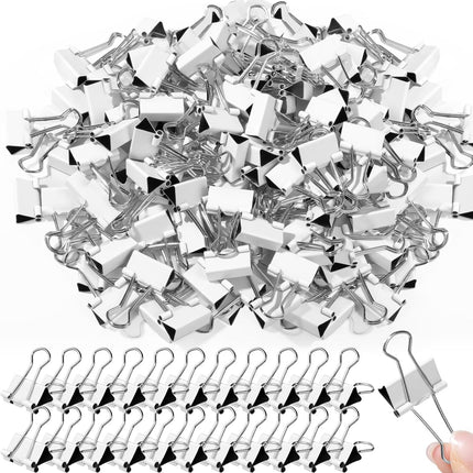 100 Pack 0. 75in/19mm White Metal Binder Clips Bulk Medium Reusable Fold Back Binder Clips Paper Clamps Spring Steel Sturdy for Home Office School Supplies.