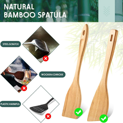 3 Pieces Bamboo Cooking Spatula and Paddle Set Bamboo Turner Wok Spatula Spoon Heat Resistant Kitchen Utensil for Nonstick Cookware, 3 Styles.
