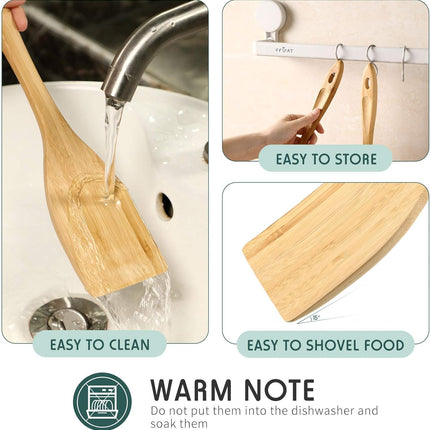 3 Pieces Bamboo Cooking Spatula and Paddle Set Bamboo Turner Wok Spatula Spoon Heat Resistant Kitchen Utensil for Nonstick Cookware, 3 Styles.