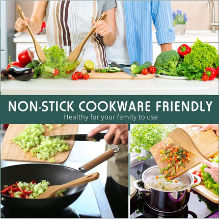 3 Pieces Bamboo Cooking Spatula and Paddle Set Bamboo Turner Wok Spatula Spoon Heat Resistant Kitchen Utensil for Nonstick Cookware, 3 Styles.