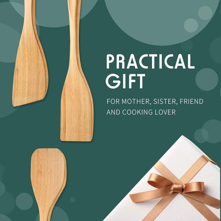 3 Pieces Bamboo Cooking Spatula and Paddle Set Bamboo Turner Wok Spatula Spoon Heat Resistant Kitchen Utensil for Nonstick Cookware, 3 Styles.