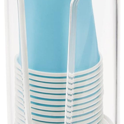 Plastic Small Compact Disposable Paper Cup Dispenser, Mouthwash Rinsing Cups Storage Holder for Bathroom Vanity Countertops, Makeup Table, Powder Room, Lumiere Collection, Clear/Brushed Chrome.