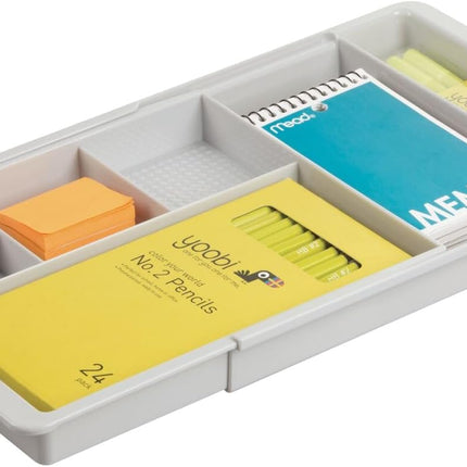 Expandable Plastic Drawer Organizer and Storage Container for Office Supplies - Gel Pen Pencil, Marker, Stationary, Desk Supply Holder for Drawers and Desktop - Lumiere Collection - Light Gray.