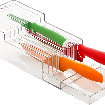 Wide 2-Tier Plastic In-Drawer Knife Block - Storage and Organizer for Knives - Holds Up To 18 Knives - For Kitchen Drawers - Clear.