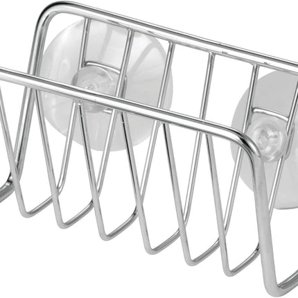 Metal Sponge Holder for Kitchen Sink with Suction Cups - Small Holder for Sponges in the Kitchen or Soap Holder in the Bathroom - Quick Drying Open Wire Basket - Ronde Collection - Chrome.
