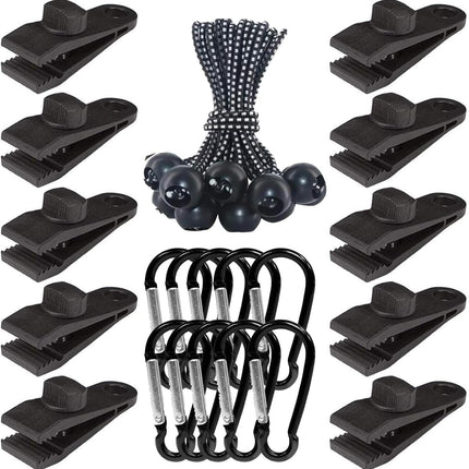 30-Pack Heavy Duty Lock Grip Tarp Clips with Adjustable Screw | Shark Teeth Design, Bungee Cords & Carabiners | Secure Cover for Camping, Pool Covers, Awnings, Canopies (PA Material, 0.25" Thickness).