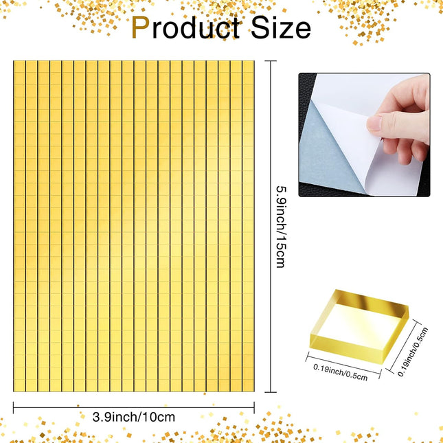3600 Pieces Mirrors Mosaic Disco Ball Mirror Tiles Self-Adhesive Real Square Glass Mirror DIY Tiles for Craft DIY Glass Decorations Making(Gold,0.2 Inch).