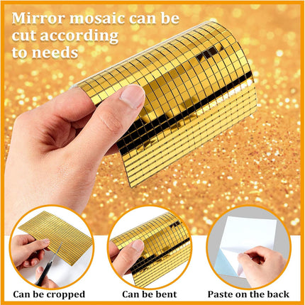 3600 Pieces Mirrors Mosaic Disco Ball Mirror Tiles Self-Adhesive Real Square Glass Mirror DIY Tiles for Craft DIY Glass Decorations Making(Gold,0.2 Inch).