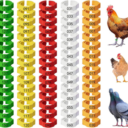 Adjustable 150 Pcs Chicken Leg Rings - Colorful Numbered Chicken Identification Leg Bands, Durable Poultry Leg Bands for Chickens Ducks Goose Turkey.