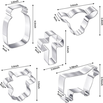 5 Pieces Cow Cookie Cutter Set, Farmhouse Theme, 5 Different Farm Animals Theme Cutters, Steel Cow Head, Milk Bottle, Crossed Cookie Molds for Biscuit and Cakes Kitchen Tool Accessories.