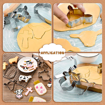 5 Pieces Cow Cookie Cutter Set, Farmhouse Theme, 5 Different Farm Animals Theme Cutters, Steel Cow Head, Milk Bottle, Crossed Cookie Molds for Biscuit and Cakes Kitchen Tool Accessories.