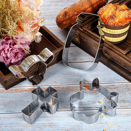 5 Pieces Cow Cookie Cutter Set, Farmhouse Theme, 5 Different Farm Animals Theme Cutters, Steel Cow Head, Milk Bottle, Crossed Cookie Molds for Biscuit and Cakes Kitchen Tool Accessories.